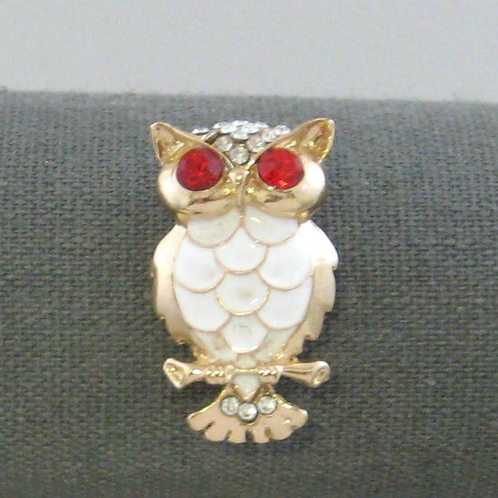 Petite Owl Pin red rhinestone eyes